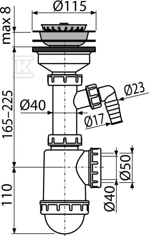 Syfon zlewozmywaka z przyłączem, sitko - A446P-DN50/40