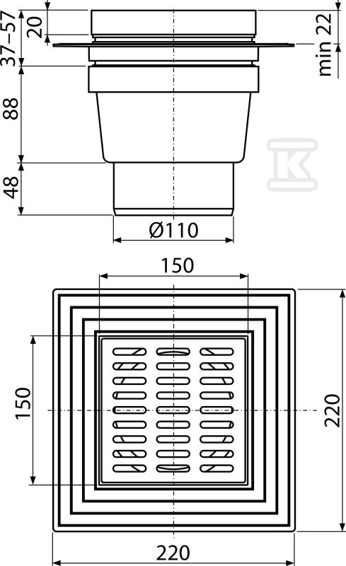 Kanalizační rošt 150×150/110 mm - APV11