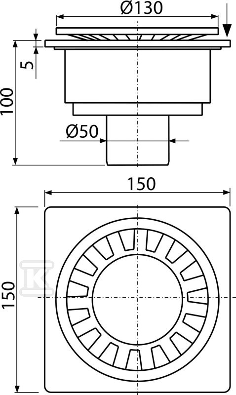 Abwasserrost 150×150/50 mm, vertikaler - APV16