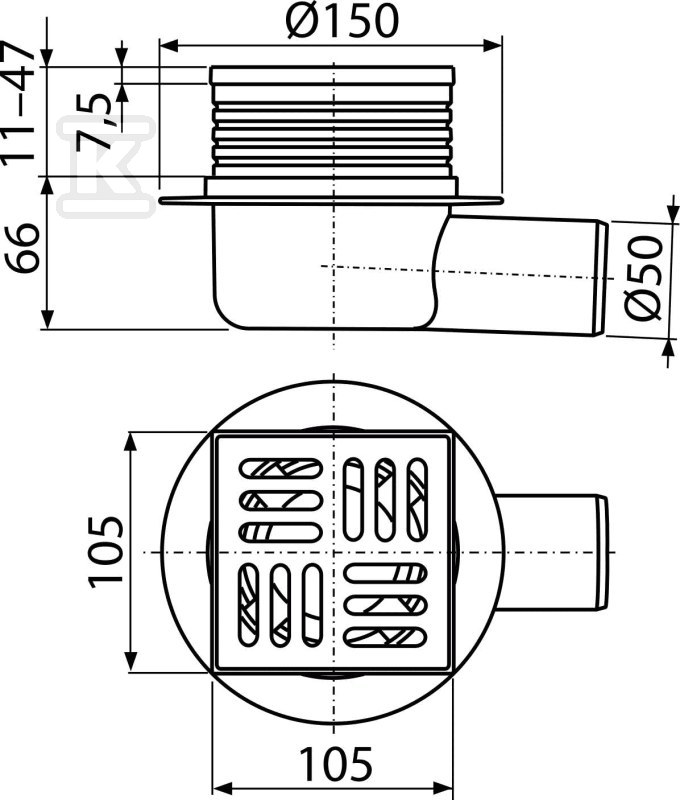 Kanalizační rošt 105×105/50 mm boční - APV26