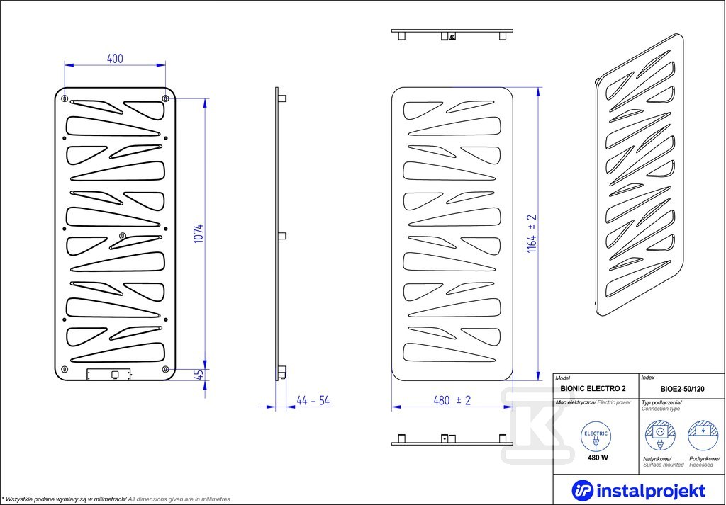 Grzejnik elektryczny Instal Projekt - BIOE2-50/120C31