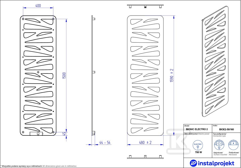 Grzejnik elektryczny Instal Projekt - BIOE2-50/160C75