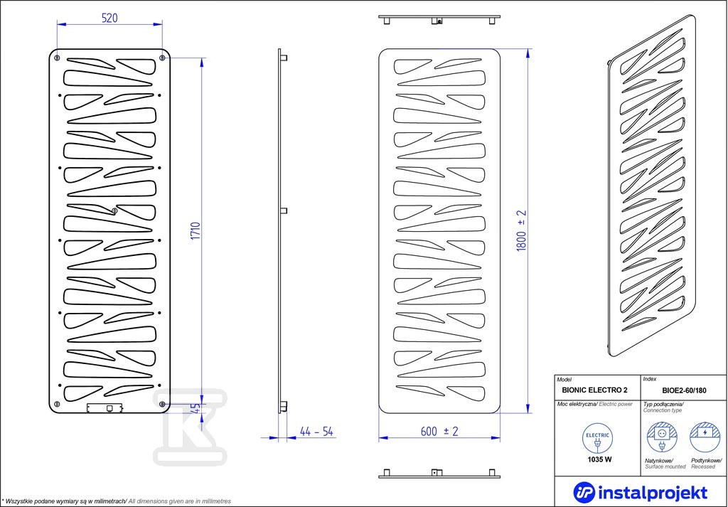 Grzejnik elektryczny Instal Projekt - BIOE2-60/180C31