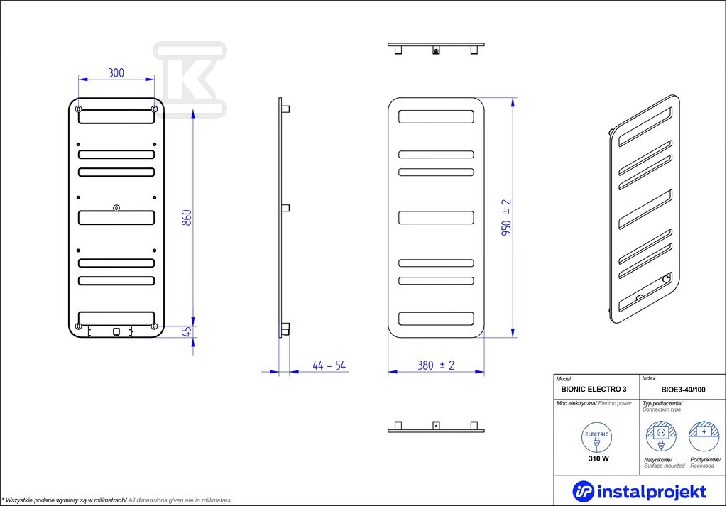 Grzejnik elektryczny Instal Projekt - BIOE3-40/100C31