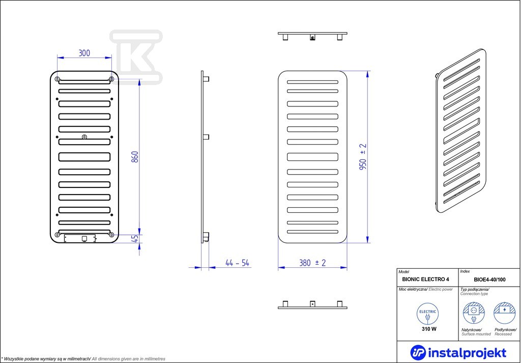 Grzejnik elektryczny Instal Projekt - BIOE4-40/100C31