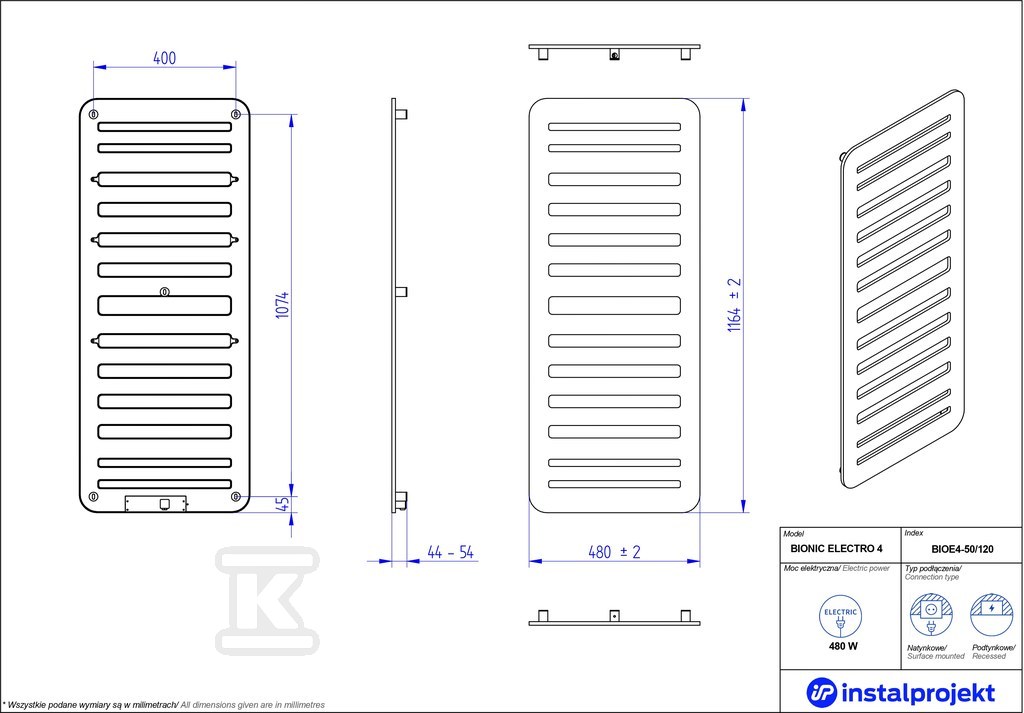 Grzejnik elektryczny Instal Projekt - BIOE4-50/120C31