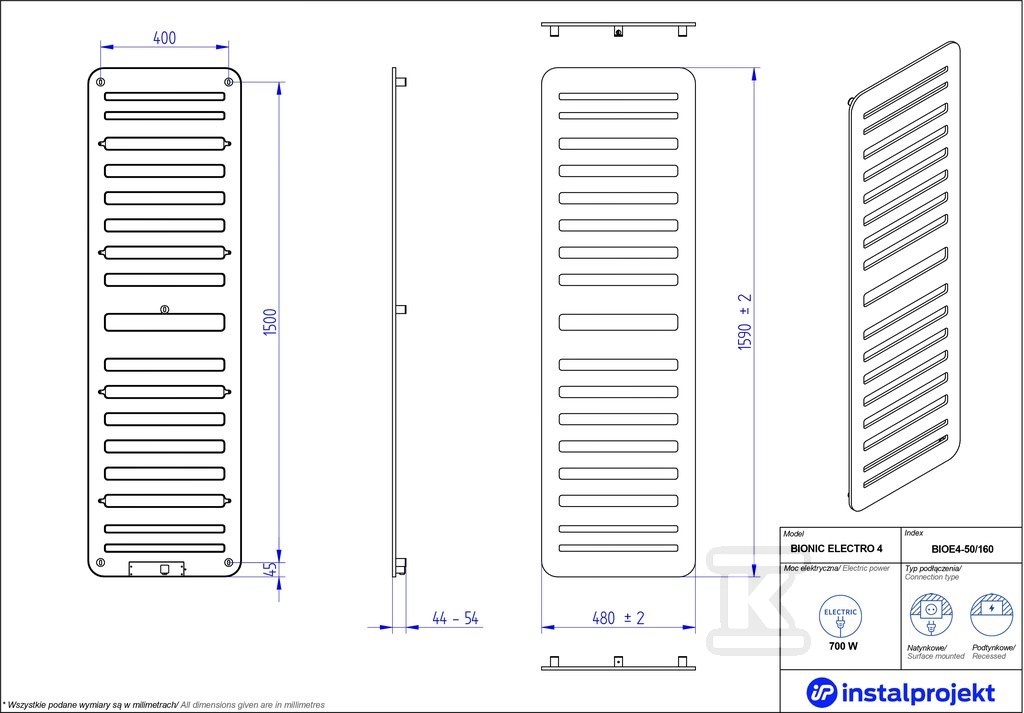 Grzejnik elektryczny Instal Projekt - BIOE4-50/160C31