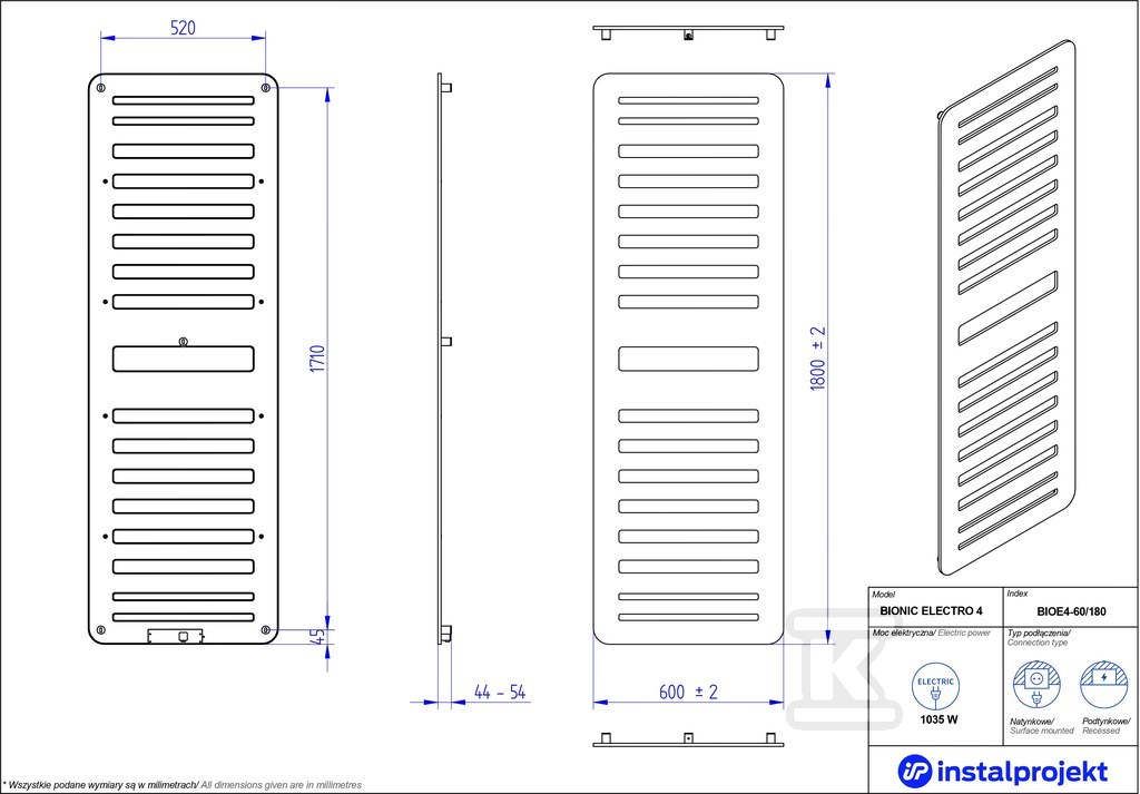 Grzejnik elektryczny Instal Projekt - BIOE4-60/180C75