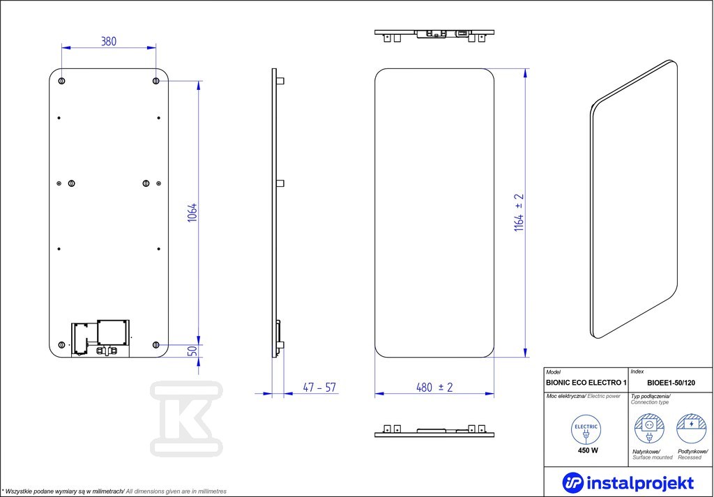 Grzejnik elektryczny Instal Projekt - BIOEE1-50/120C76