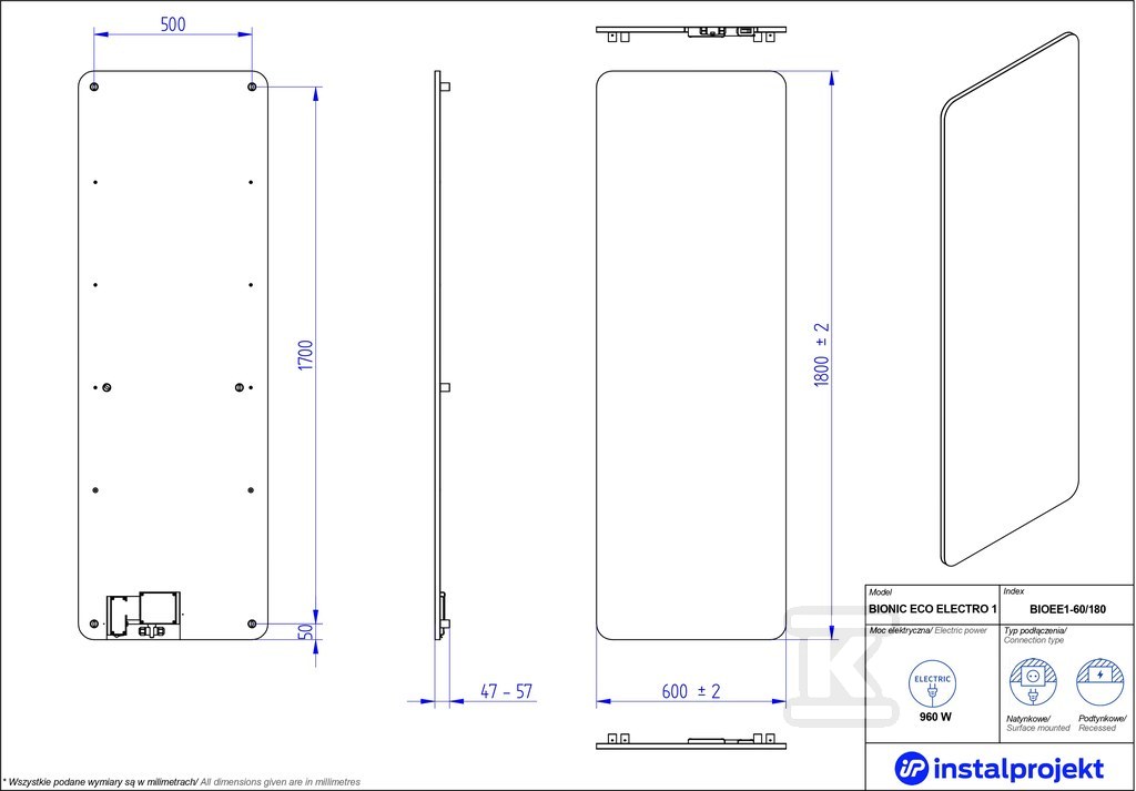 Grzejnik elektryczny Instal Projekt - BIOEE1-60/180C31B