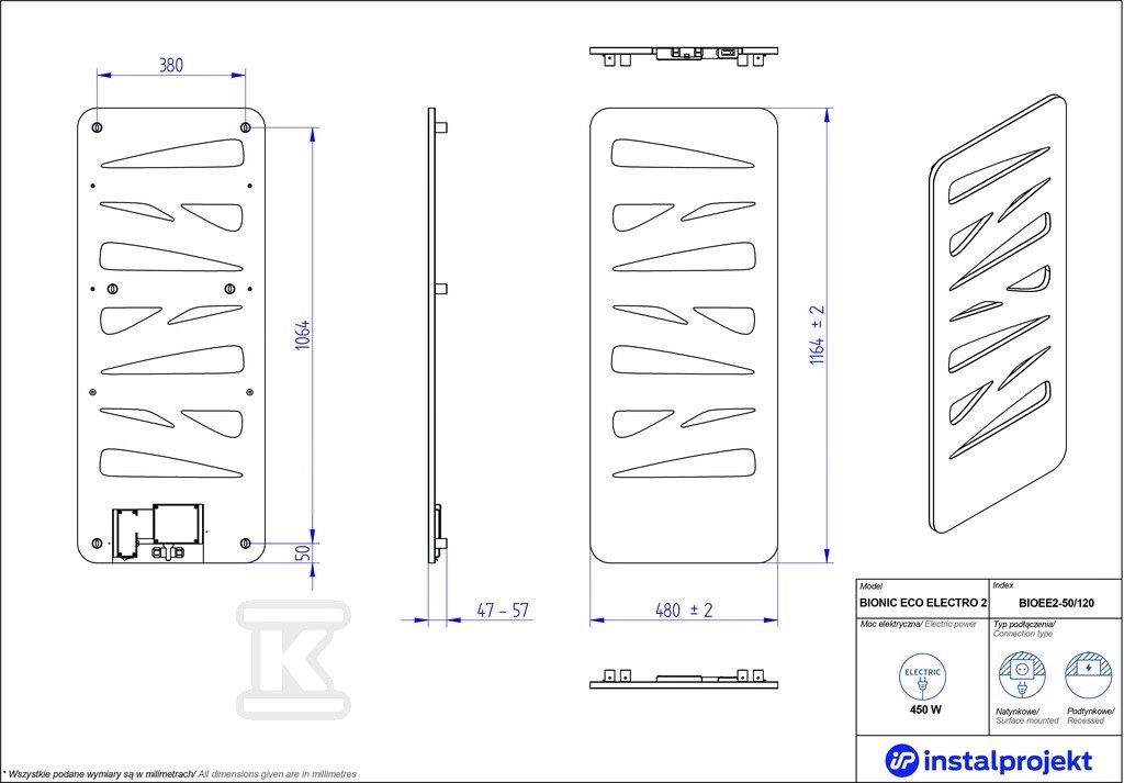 Grzejnik elektryczny Instal Projekt - BIOEE2-50/120C75
