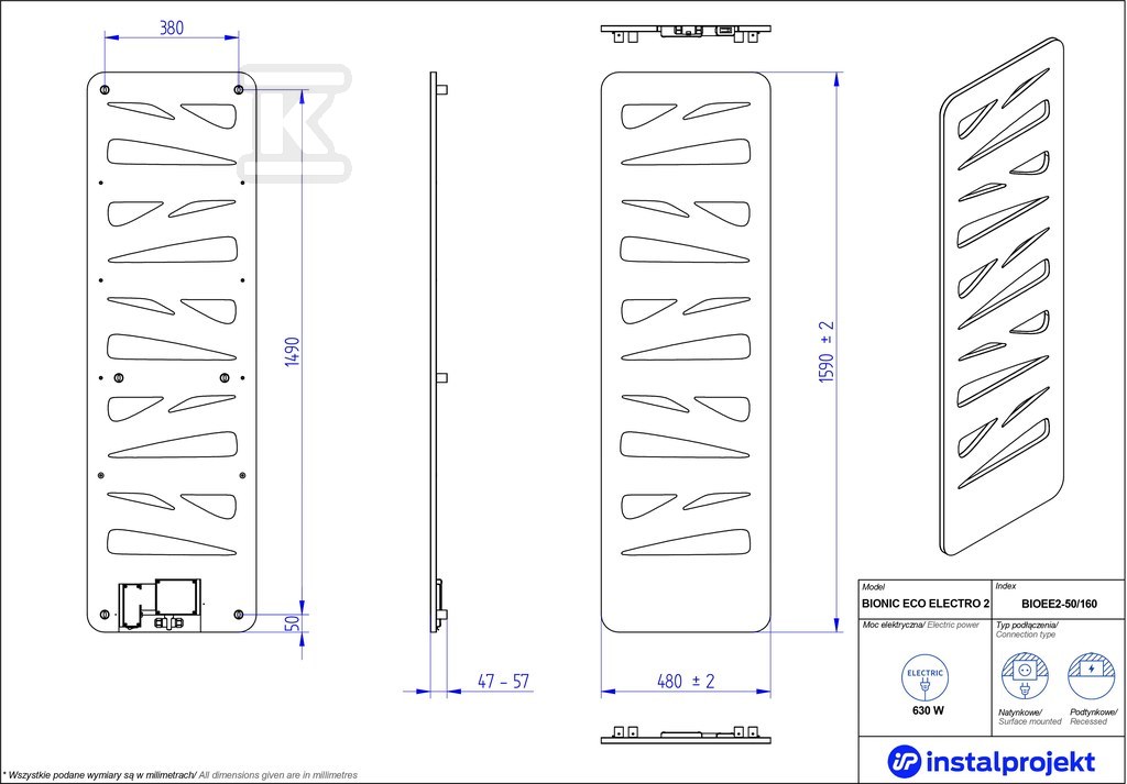 Grzejnik elektryczny Instal Projekt - BIOEE2-50/160C75B