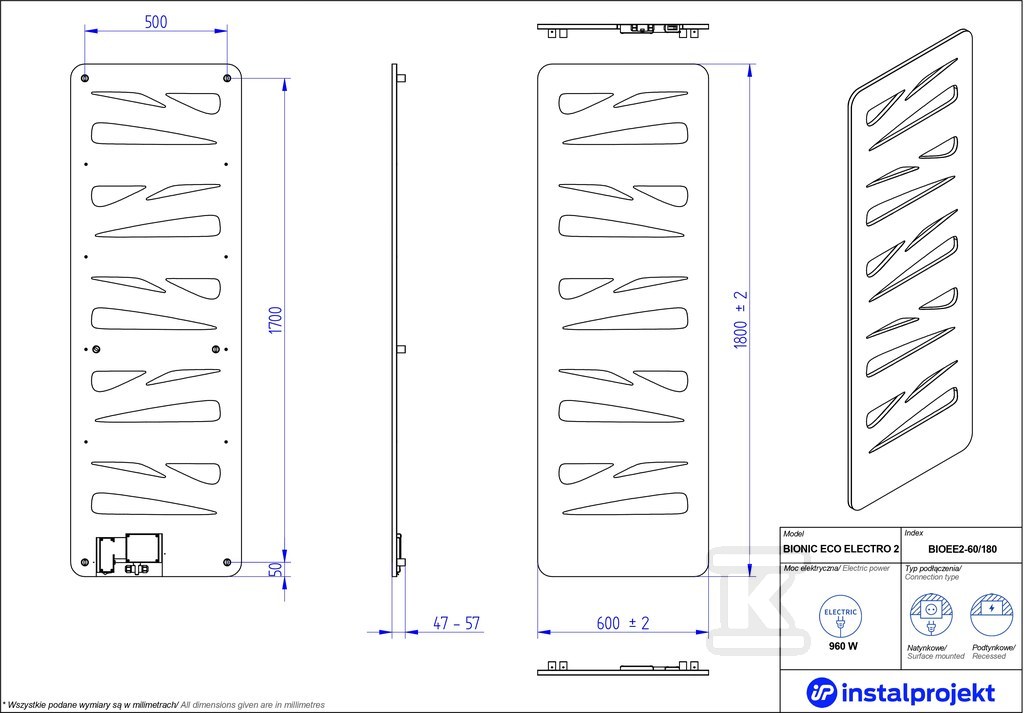 Grzejnik elektryczny Instal Projekt - BIOEE2-60/180C75