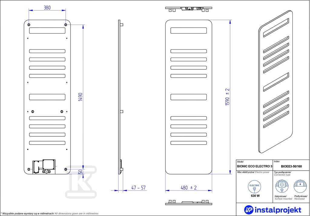 Grzejnik elektryczny Instal Projekt - BIOEE3-50/160C76