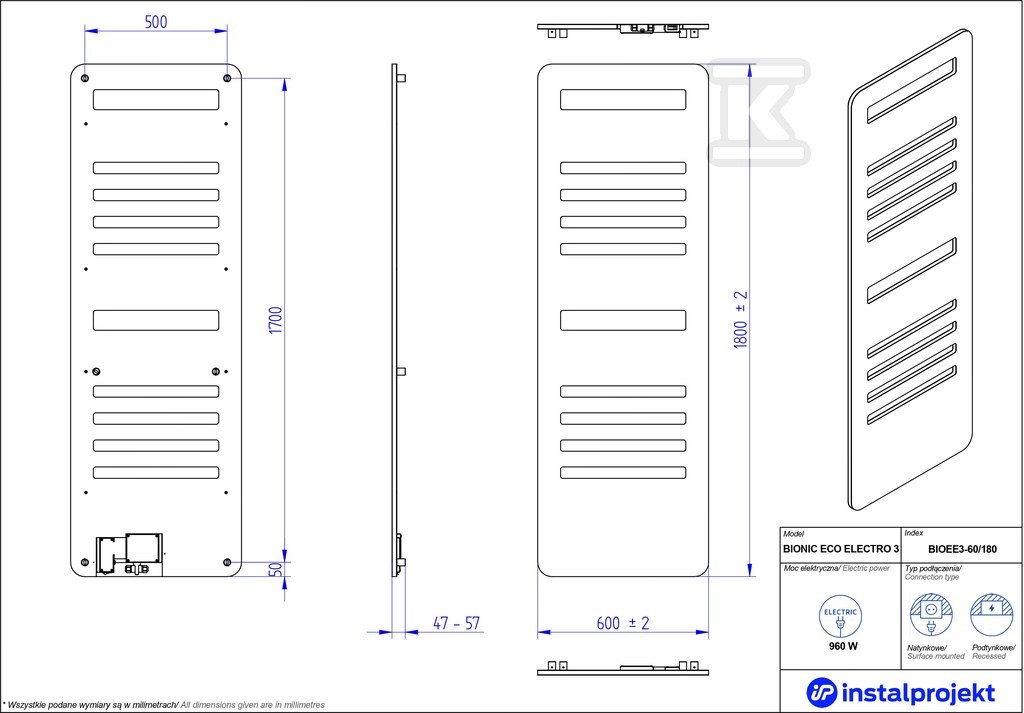 Grzejnik elektryczny Instal Projekt - BIOEE3-60/180C75
