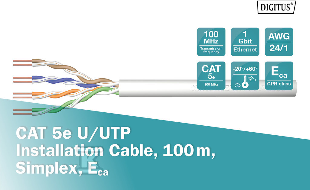 Kabel instalacyjny DIGITUS kat.5e, - DK-1511-V-1-1