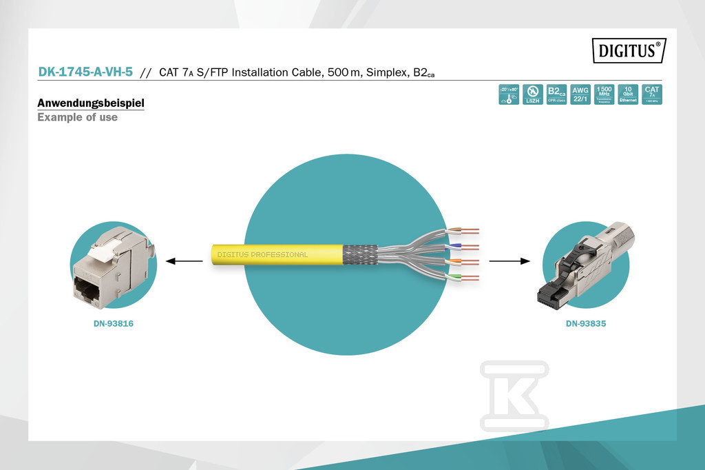 Kabel instalacyjny DIGITUS kat.7A, - DK-1745-A-VH-5