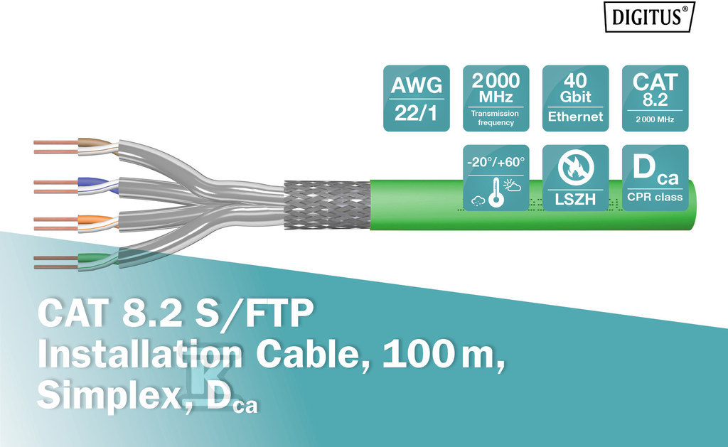 Kabel instalacyjny DIGITUS kat.8.2, - DK-1843-VH-1