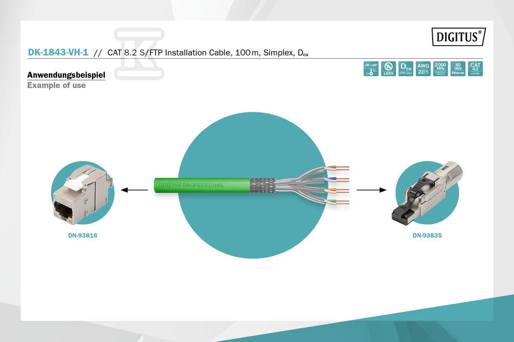 Kabel instalacyjny DIGITUS kat.8.2, - DK-1843-VH-1