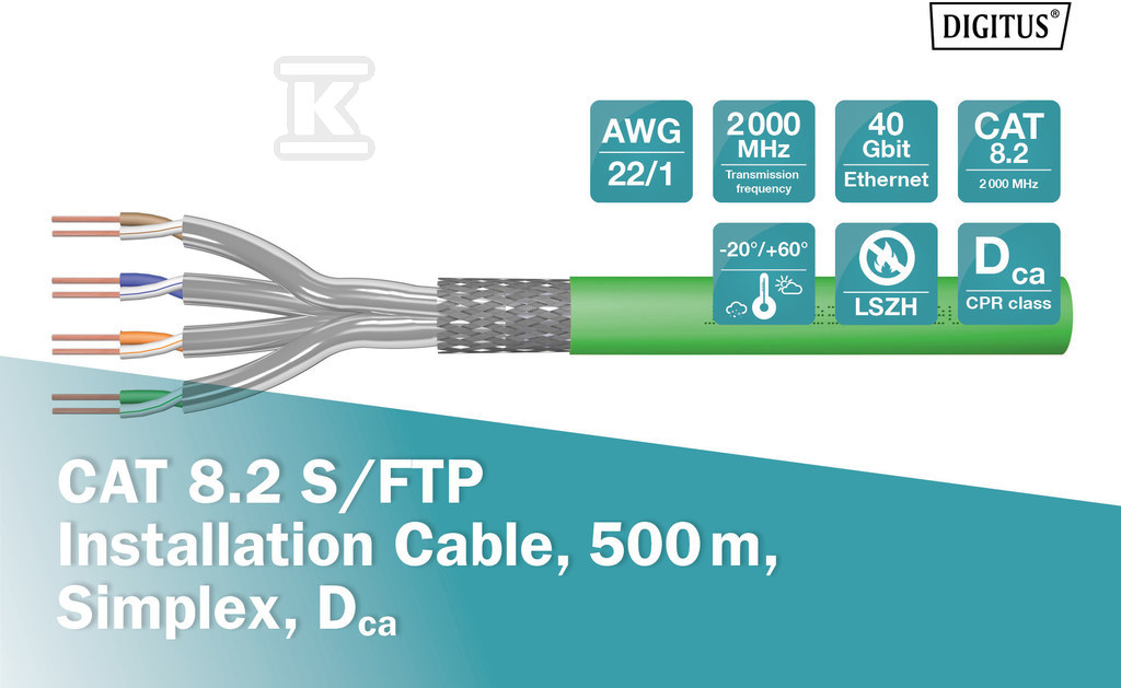 Kabel instalacyjny DIGITUS kat.8.2, - DK-1843-VH-5