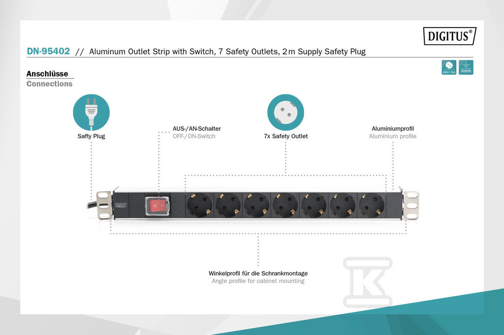 Listwa zasilająca PDU 19" Rack, 7x - DN-95402