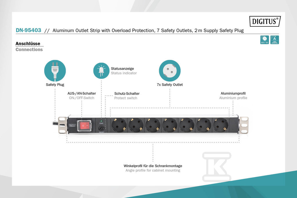 19" rack PDU power strip, 7x Schuko - DN-95403