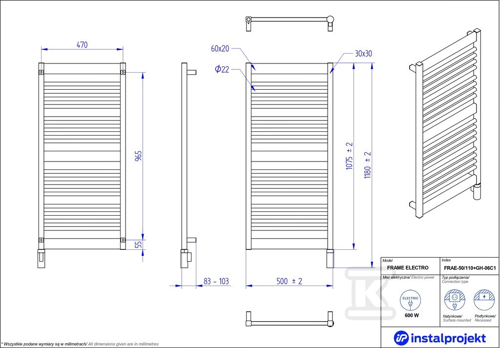 Grzejnik elektryczny Instal Projekt - FRAE-50/110C31+GH-06C2