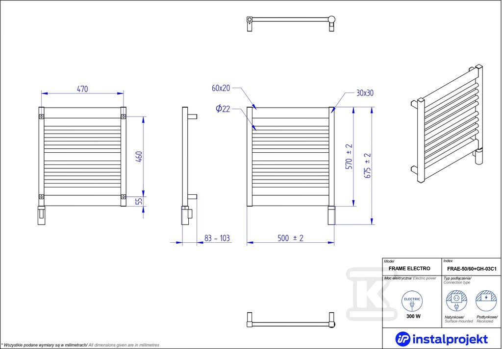 Grzejnik elektryczny Instal Projekt - FRAE-50/60C31+GH-03C2