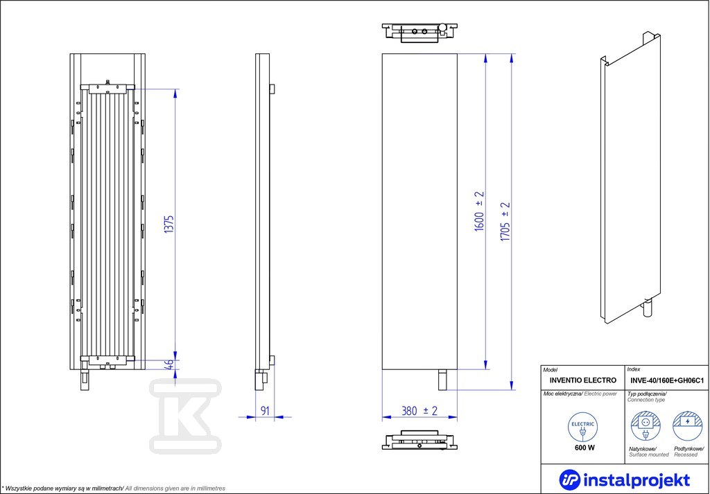 Grzejnik elektryczny Instal Projekt - INVE-40/160E31+GH-06C2