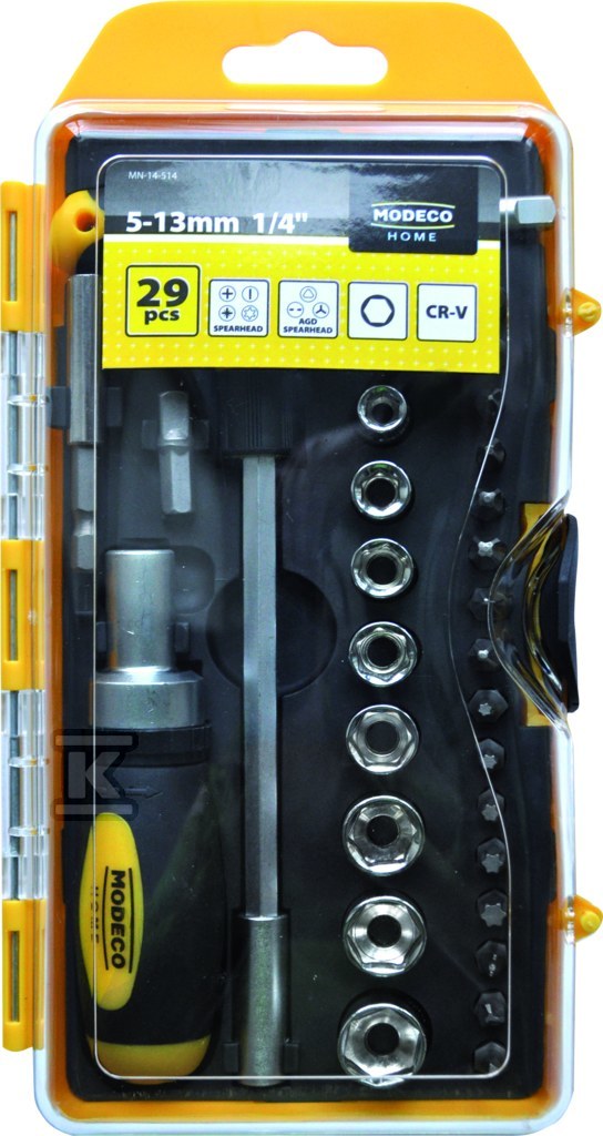 Zestaw wkrętak T grzechotka bity - MN-14-514