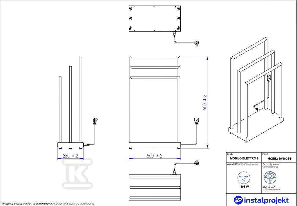 Grzejnik elektryczny Instal Projekt - MOBE2-50/90C31