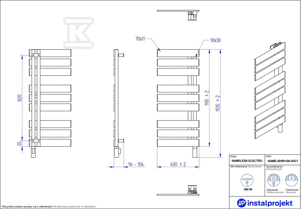 Grzejnik elektryczny Instal Projekt - NAME-40/90C75+GH-03C2