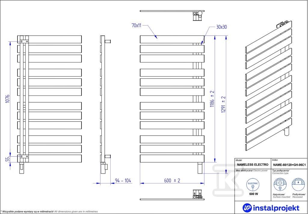 Grzejnik elektryczny Instal Projekt - NAME-60/120C31+GH-06C2