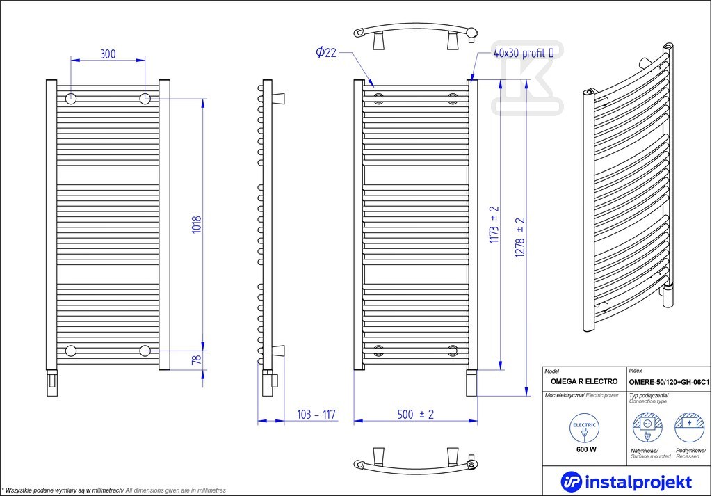 Grzejnik elektryczny Instal Projekt - OMERE-50/120+GH-06C1