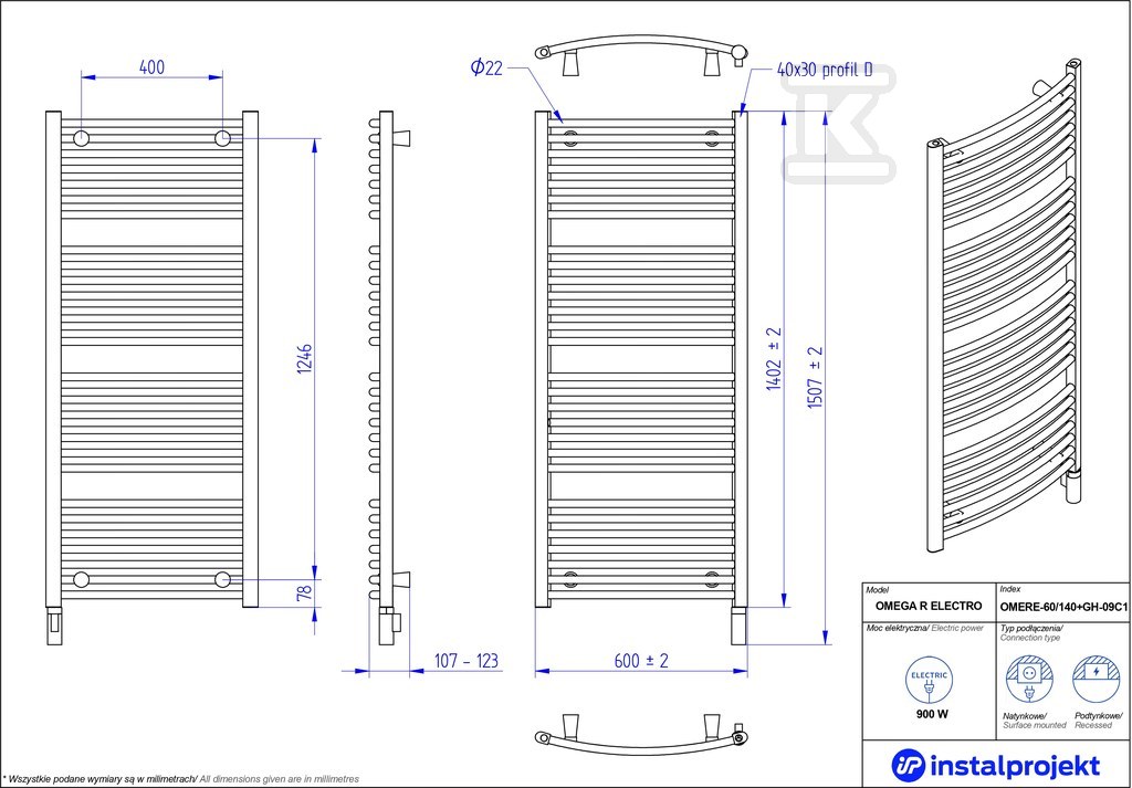 Grzejnik elektryczny Instal Projekt - OMERE-60/140+GH-09C1