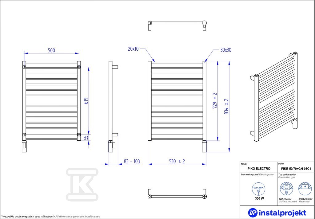 Grzejnik elektryczny Instal Projekt - PIKE-50/70C31+GH-03C2