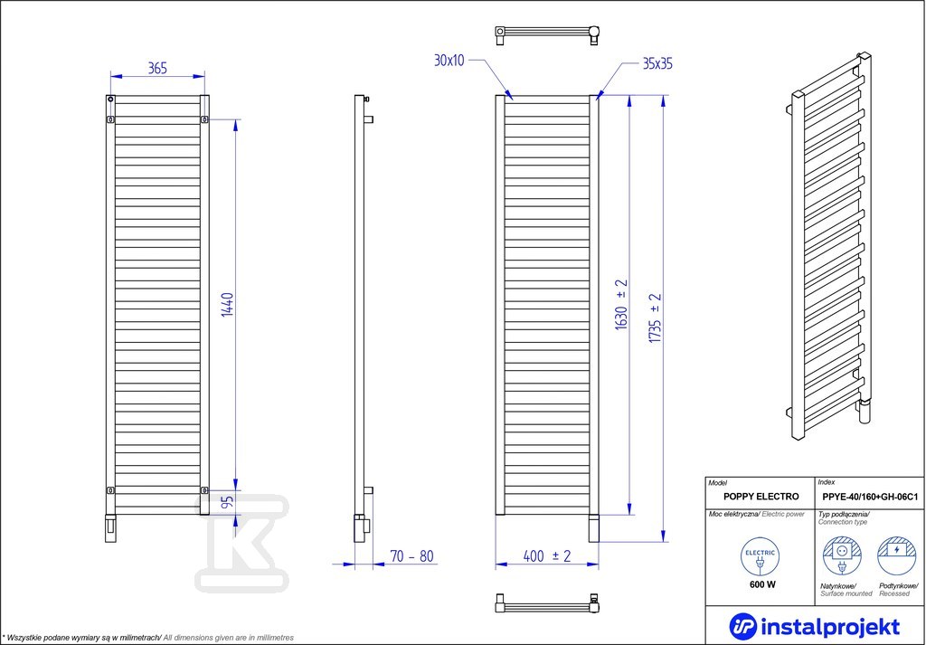 Grzejnik elektryczny Instal Projekt - PPYE-40/160C31+GH-06C2