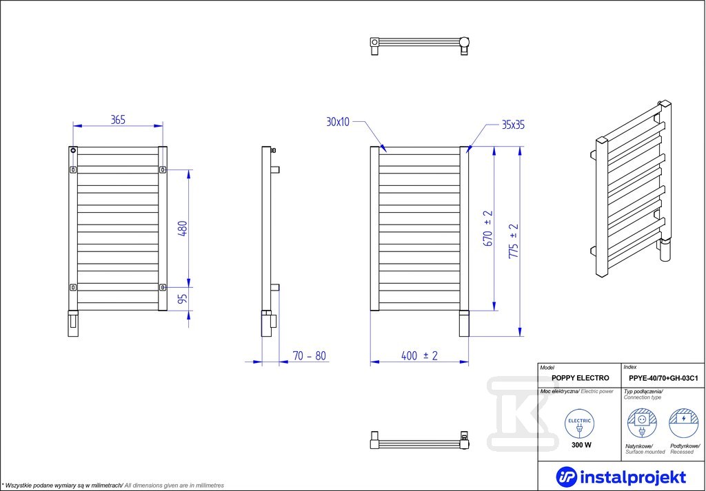 Grzejnik elektryczny Instal Projekt - PPYE-40/70C31+GH-03C2
