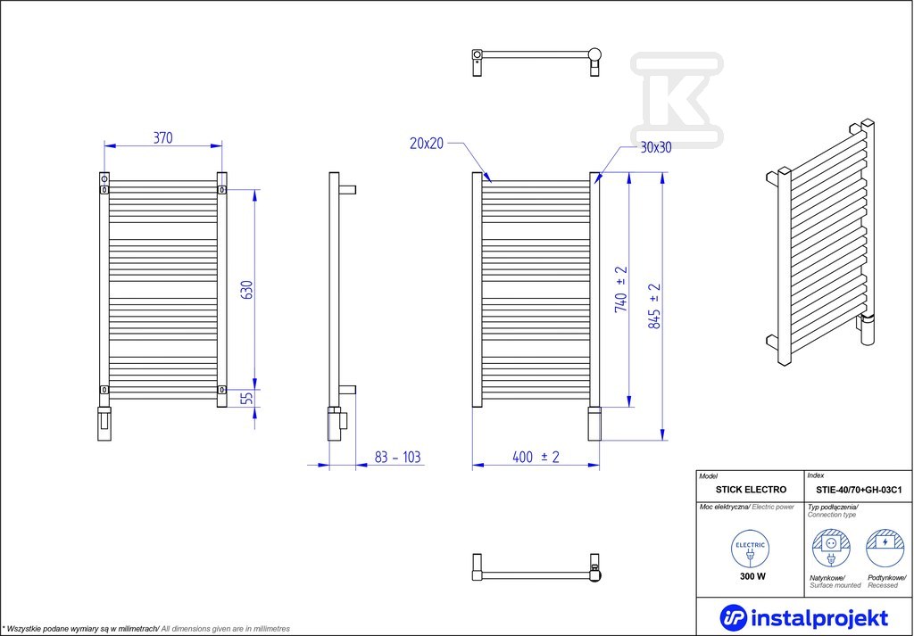 Grzejnik elektryczny Instal Projekt - STIE-40/70C75+GH-03C2