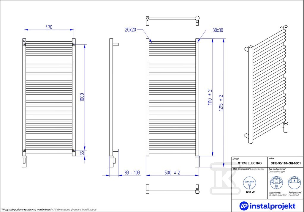 Grzejnik elektryczny Instal Projekt - STIE-50/110C75+GH-06C2