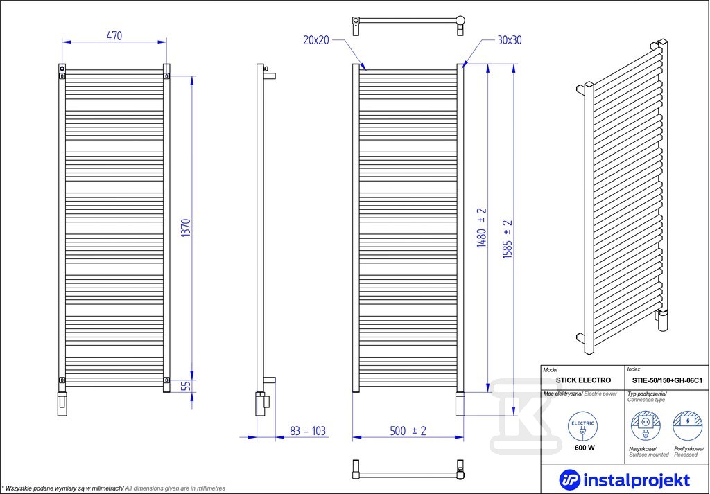 Grzejnik elektryczny Instal Projekt - STIE-50/150C31+GH-06C2