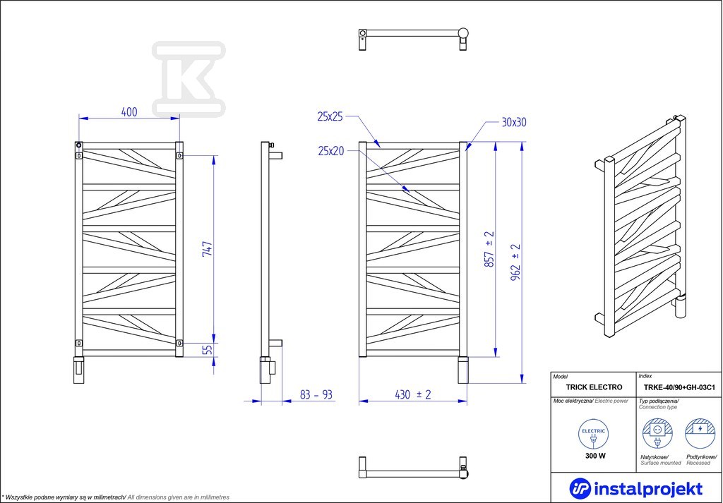 Grzejnik elektryczny Instal Projekt - TRKE-40/90C31+GH-03C2