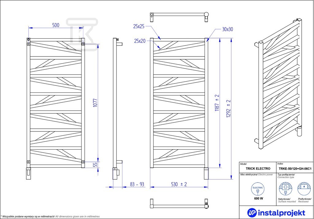 Grzejnik elektryczny Instal Projekt - TRKE-50/120C31+GH-06C2