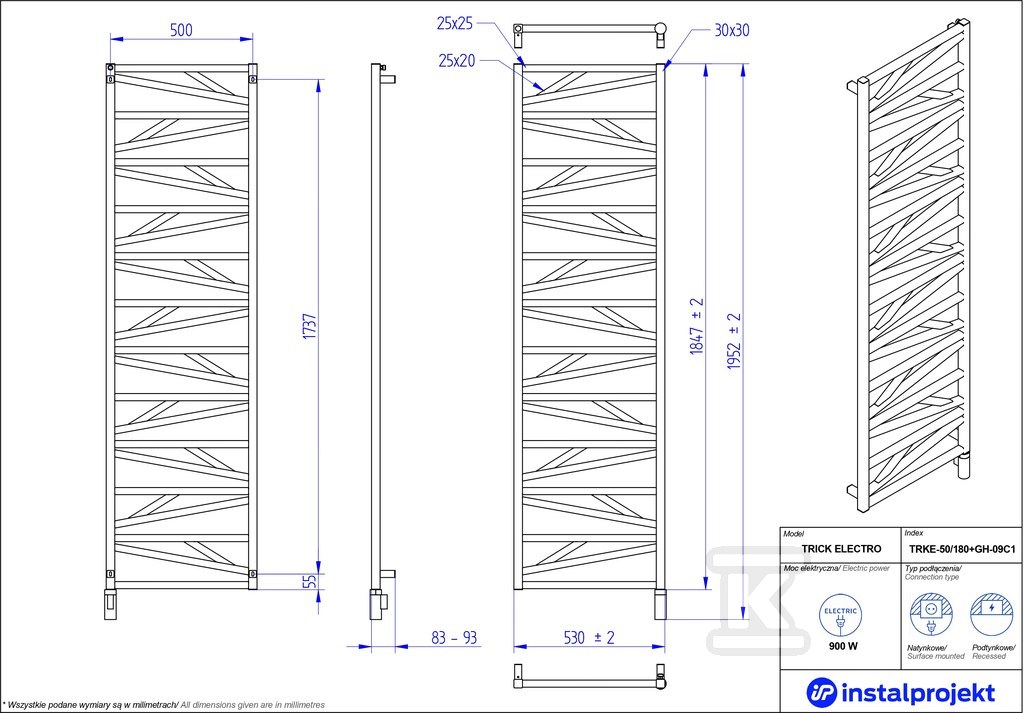 Grzejnik elektryczny Instal Projekt - TRKE-50/180C31+GH-09C2