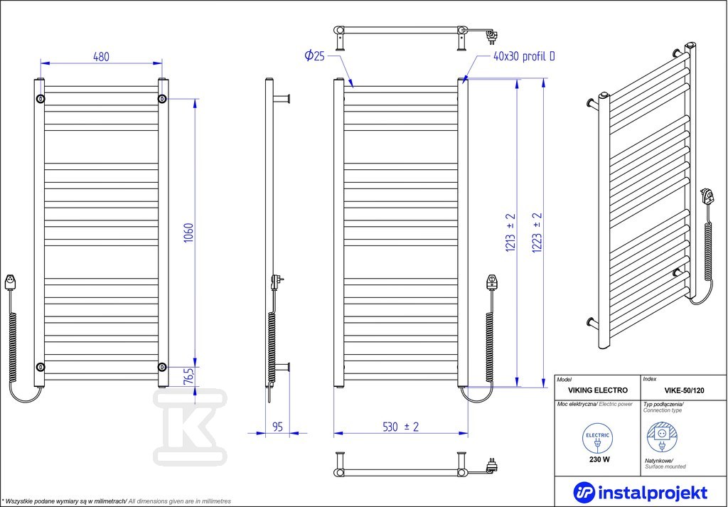 Grzejnik elektryczny Instal Projekt - VIKE-50/120C31