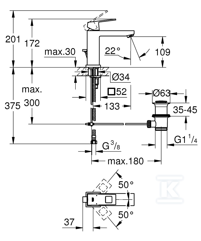 Bateria umywalkowa Grohe EuroCube - 23445AL0