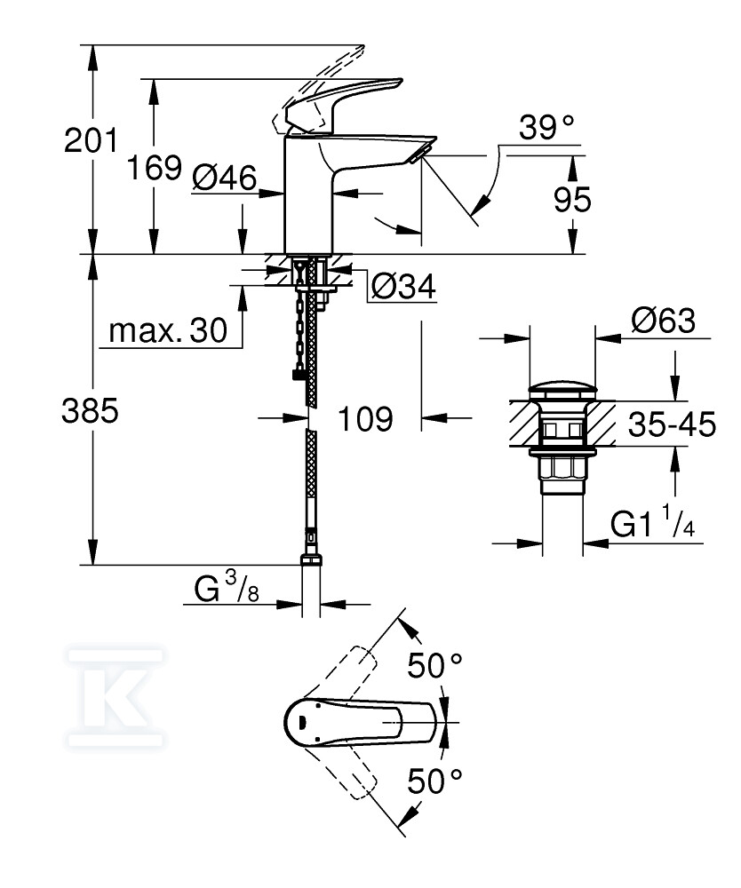 Bateria umywalkowa Grohe Eurosmart - 23988003