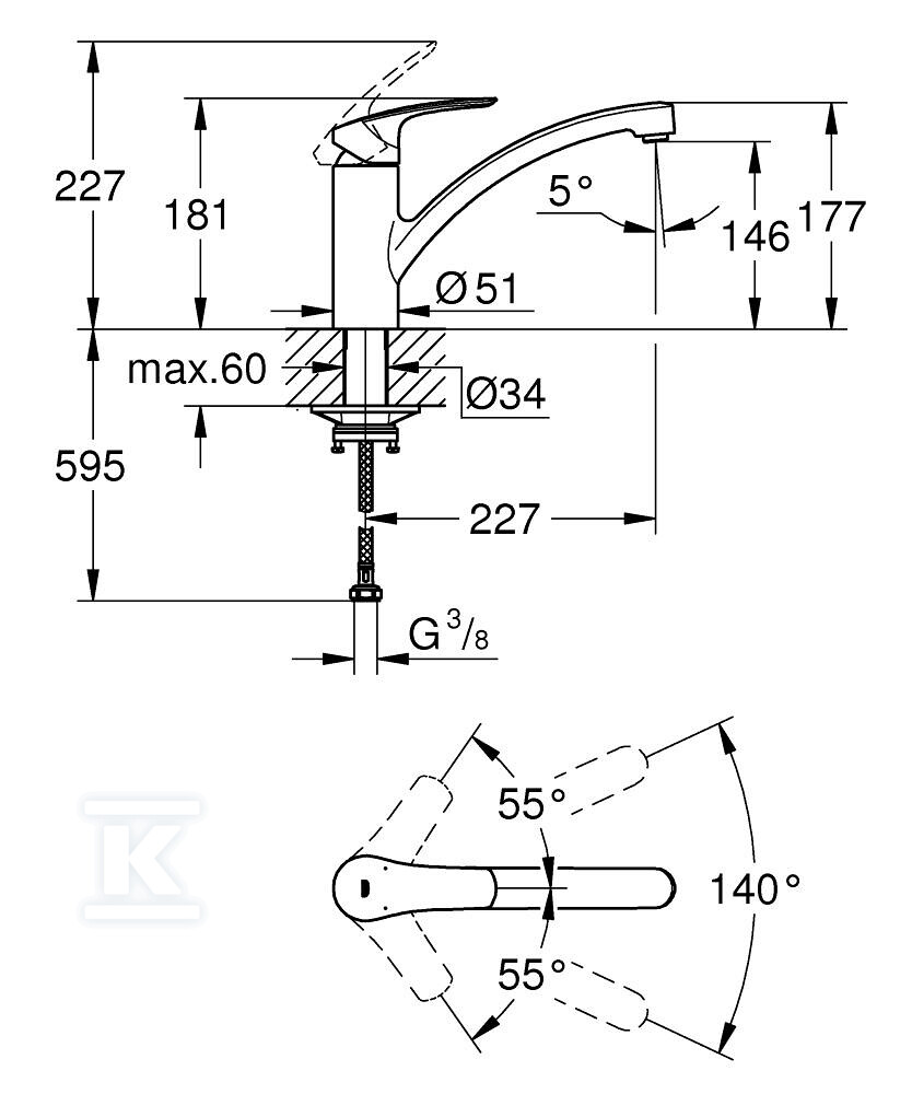 Eurosmart Одноважільний змішувач для - 33281003
