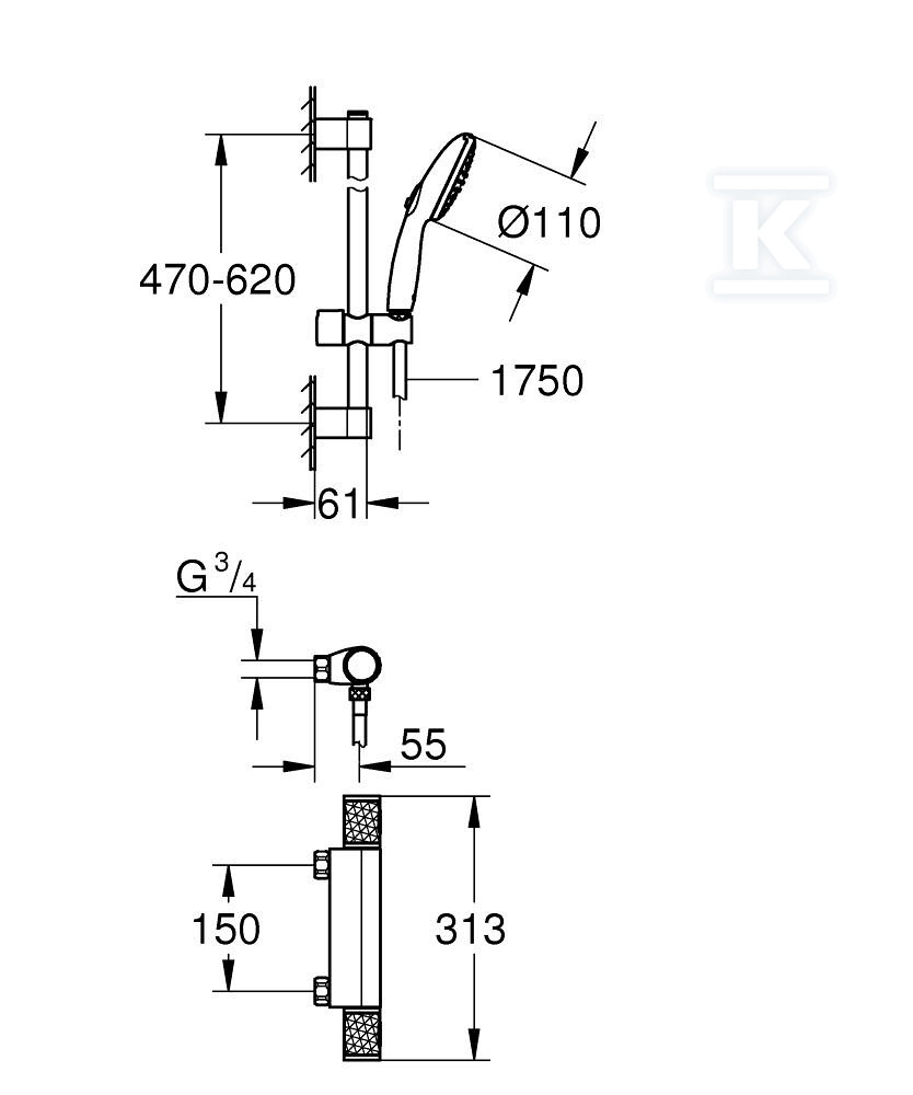 Prysznicowa bateria termostatyczna - 34836001