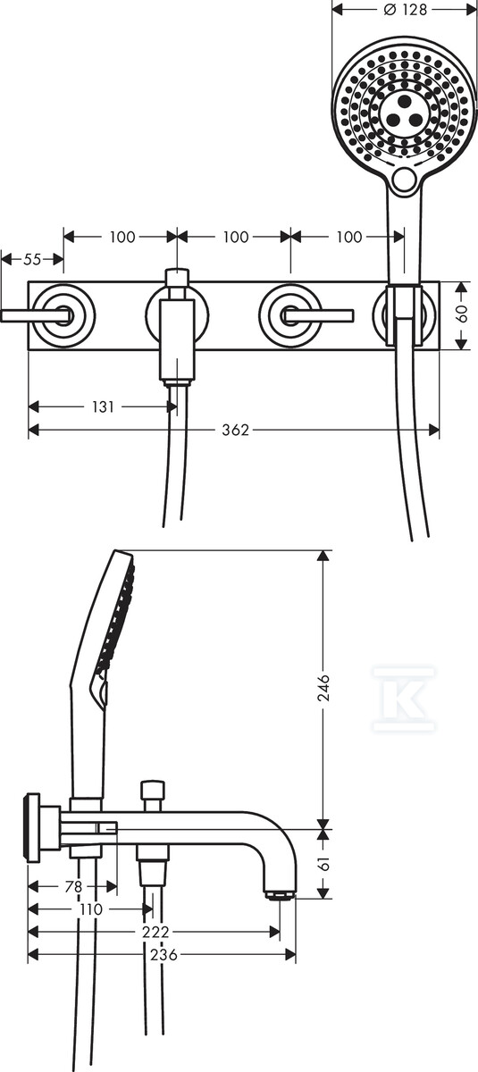 Настінний змішувач для ванни Hansgrohe - 39442000